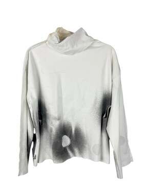 Skif Lagenlook Art To Wear White Circle Painted Flared Sleeve Cowl Neck Top OSFM